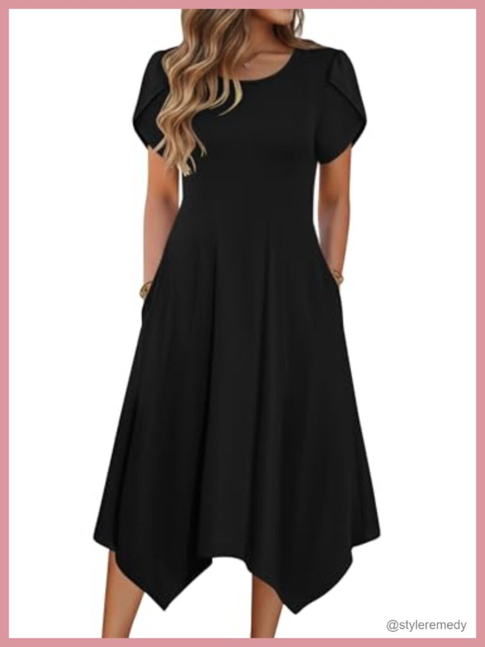 A-Line Midi Sundress with Pockets - Flowy Petal Sleeve Summer Dress
